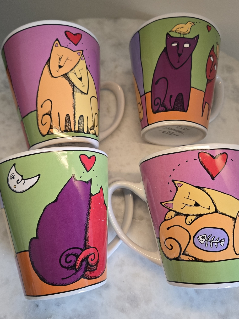 4 COLORFUL FUN CAT MUGS - Picture 3 of 14